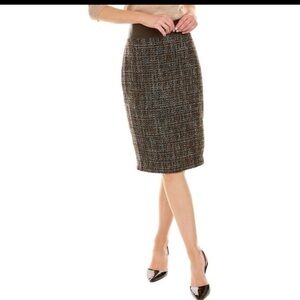 J McLaughlin Black/Brown Tweed & Faux Leather Skirt